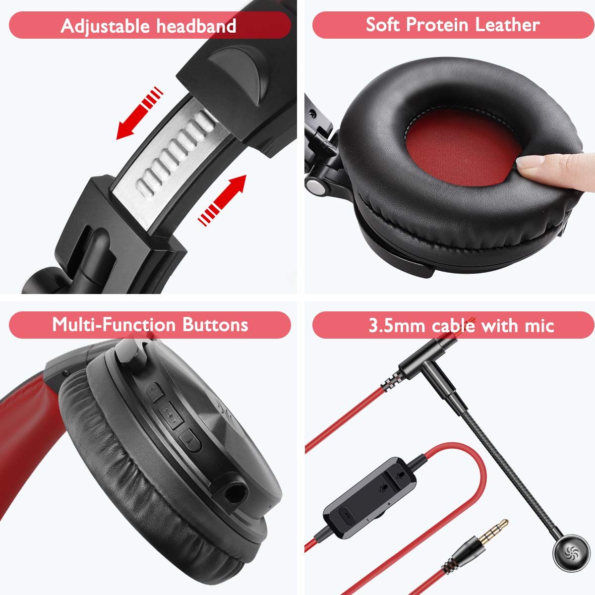 Over Ear Headphones, OneOdio Wireless/Wired 30 Hrs Stereo  w/Extended Mic, Foldable Headset with Deep Bass, 50mm Neodymium Drivers for PC/Phone
