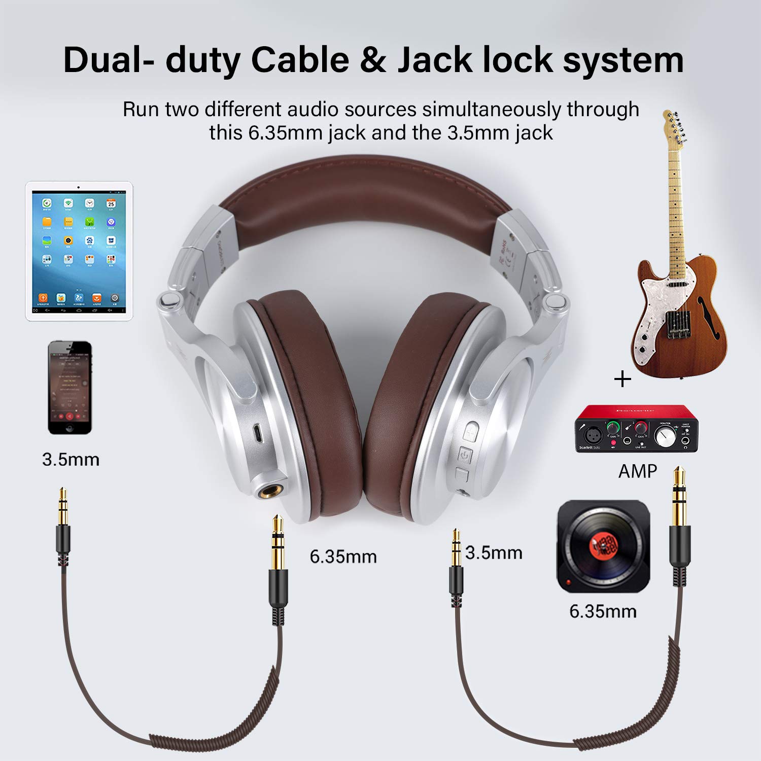 A70  Over Ear Headphones, Studio Headphones with Shareport, Foldable, Wired and Wireless Professional Monitor Recording Headphones with Stereo Sound
